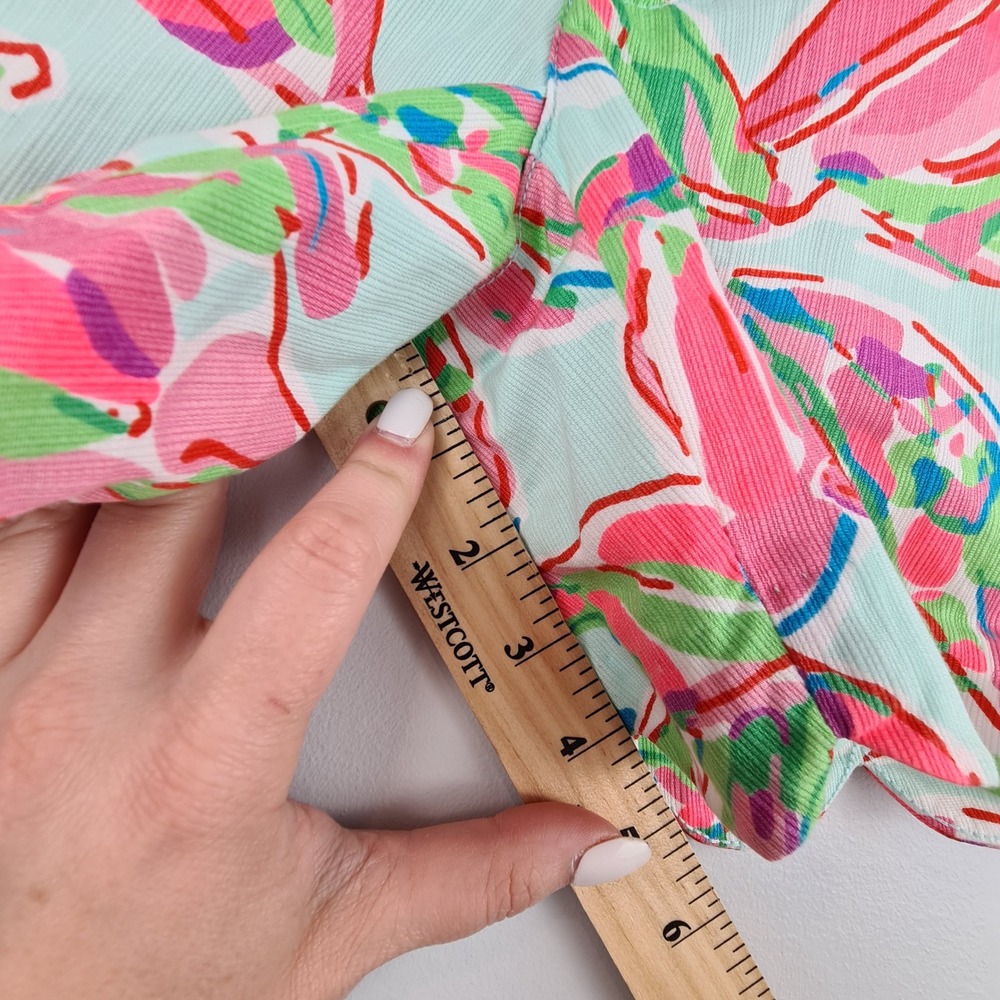 Lilly Pulitzer The Buttercup Shorts 0 Mint Green Pink Floral Scallop Hem Cotton - Picture 5 of 8